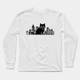 Cat Cityscape Furry Cute Vector Graphic Long Sleeve T-Shirt